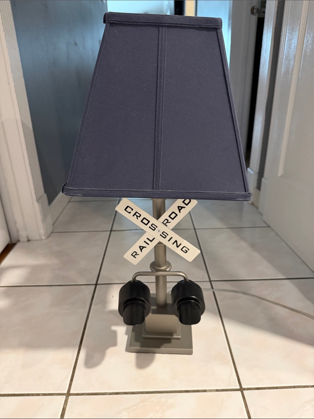 Pottery Barn Kids Navy Railroad Crossing Table Lamp